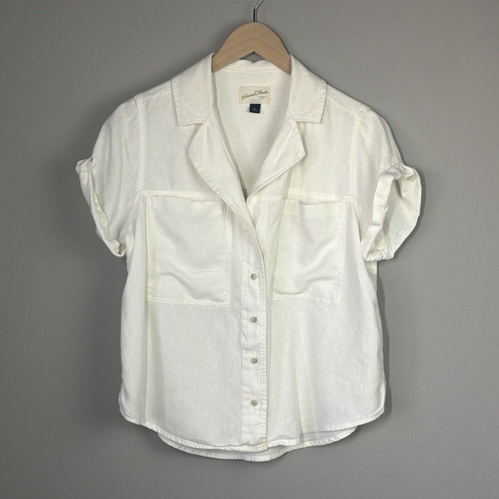 Universal Thread Button Up Camp Shirt Womens Small Ivory Linen Blouse Coastal